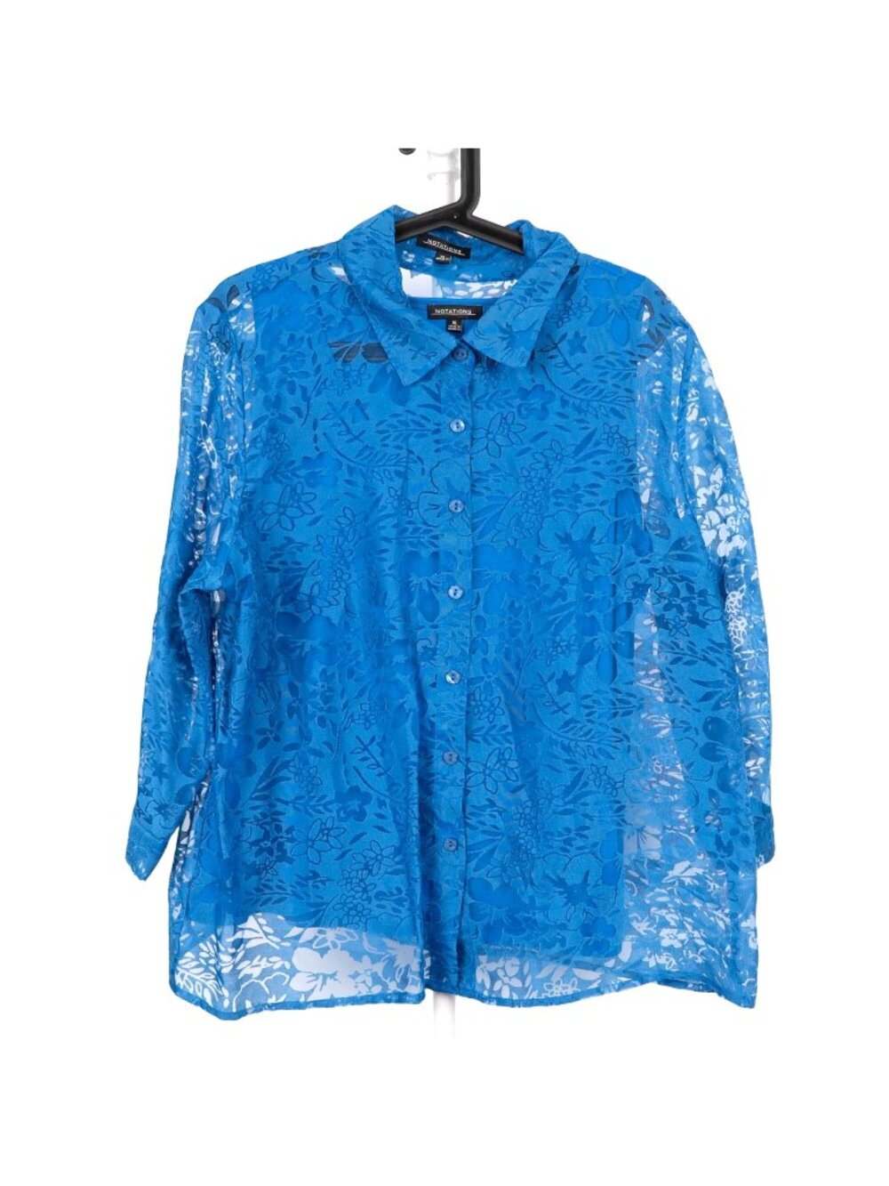 Floral Sheer Y2K Blouse Tank Set XL Blue 3/4 Sleeve Fairy Boho Whimsy Button Up